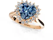 Starburst Halo Engagement Ring Setting for Fancy Blue Heart-Shaped Center with Thin Round-Wire Band and Prong Head in Rose Gold