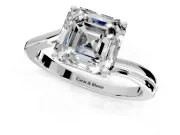 Solitaire Engagement Ring Setting for Asscher Cut Center with Plain Bypass Twist Band and Prong Head in Sterling Silver