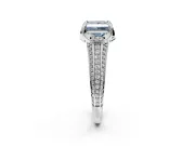 Solitaire Engagement Ring Setting for Fancy Blue Princess Cut Center with Accented Split Shank and Prong Head in Platinum