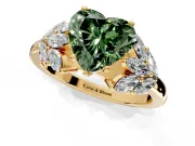 Leaf Cluster Engagement Ring Setting for Fancy Green Heart-Shaped Center with Marquise Accents and Prong Head in Yellow Gold