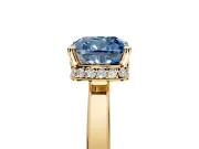 Hidden Halo Engagement Ring Setting for Fancy Blue Cushion Cut Center with Wide Flat Plain Band and Prong Head in Yellow Gold