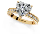 Milgrain Pave Engagement Ring Setting for Heart-Shaped Center with Accent Band and Prong Head in Yellow Gold
