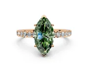 Solitaire Engagement Ring Setting for Fancy Green Marquise Center with Round Cut Pave Band and Prong Head in Rose Gold