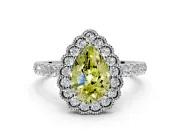 Milgrain Floral Halo Engagement Ring Setting for Fancy Yellow Pear-Shaped Center with Pave Band and Prong Head in Platinum