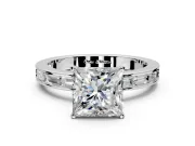 Solitaire Engagement Ring Setting for Princess Cut Center with Channel Baguette Band and Prong Head in Platinum