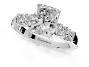 5 Stone Engagement Ring Setting for Radiant Cut Center with Plain Band and Prong Head in Platinum