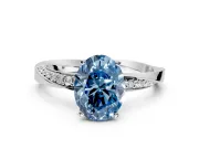 Side Accent Engagement Ring Setting for Fancy Blue Oval Center with Accent Shoulders and Prong Head in Sterling Silver