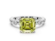 Solitaire Engagement Ring Setting for Fancy Yellow Asscher Cut Center with Beaded Bezel Station Band and Prong Head in White Gold