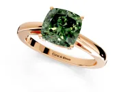 Solitaire Engagement Ring Setting for Fancy Green Cushion Cut Center with Open Cathedral Shoulders and Prong Head in Rose Gold