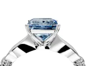 Solitaire Engagement Ring Setting for Fancy Blue Princess Cut Center with Carved Leaf Shoulders and Prong Head in Sterling Silver