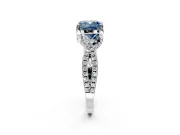 Solitaire Engagement Ring Setting for Fancy Blue Cushion Cut Center with Narrow Twist Pave Band and Prong Head in White Gold