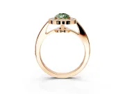 Bezel-Framed Halo Engagement Ring Setting for Fancy Green Pear-Shaped Center with Pave Band and Prong Head in Rose Gold