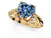 Solitaire Engagement Ring Setting for Fancy Blue Heart-Shaped Center with Filigree Accent Basket and Prong Head in Yellow Gold