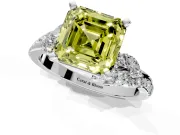 Solitaire Engagement Ring Setting for Fancy Yellow Asscher Cut Center with Marquise Accent Twist Band and Prong Head in White Gold