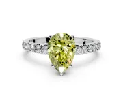 Open Basket Engagement Ring Setting for Fancy Yellow Pear-Shaped Center with Pave Band and Prong Head in Platinum