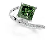 Solitaire Engagement Ring Setting for Fancy Green Princess Cut Center with Pave Bypass Swirl Band and Prong Head in Sterling Silver