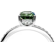 Solitaire Engagement Ring Setting for Fancy Green Emerald Cut Center with Fine Pave Band and Prong Head in Platinum