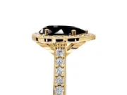 Halo Engagement Ring Setting for Fancy Black Pear-Shaped Center with Pave Accents, Heart Basket and Prong Head in Yellow Gold