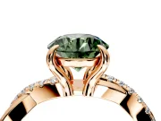 Solitaire Engagement Ring Setting for Fancy Green Round Cut Center with Half-Pave Crossover Band and Prong Head in Rose Gold