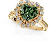 Milgrain Halo Engagement Ring Setting for Fancy Green Heart-Shaped Center with Bezel Point Accents and Prong Head in Yellow Gold