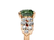 Cluster Engagement Ring Setting for Fancy Green Cushion Cut Center with 2-Row Shoulder Clusters and Prong Head in Rose Gold