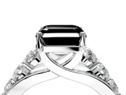 Solitaire Engagement Ring Setting for Fancy Black Asscher Cut Center with Graduated Shared Prongs and Prong Head in White Gold