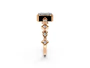 Milgrain Bezel Engagement Ring Setting for Emerald Cut Center with Marquise Stations and Bezel Head in Rose Gold