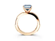 Solitaire Engagement Ring Setting for Fancy Blue Asscher Cut Center with Milgrain-Edged Pave Band and Prong Head in Rose Gold