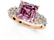 Cluster Engagement Ring Setting for Fancy Pink Asscher Cut Center with 2-Row Shoulder Clusters and Prong Head in Rose Gold