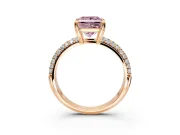 Solitaire Engagement Ring Setting for Fancy Pink Princess Cut Center with Multi-Row Pave Accents and Basket Head in Rose Gold