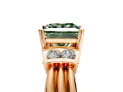 Solitaire Engagement Ring Setting for Fancy Green Princess Cut Center with Grooved Bar Accent Band and Prong Head in Rose Gold