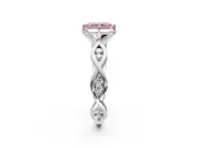 Solitaire Engagement Ring Setting for Fancy Pink Radiant Cut Center with Accented Twist Band and Leaf Prong Head in Sterling Silver