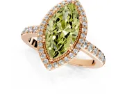 Halo Engagement Ring Setting for Fancy Yellow Marquise Center with Inner Milgrain Border and Prong Head in Rose Gold