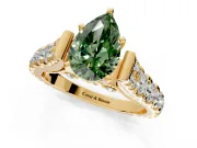 Solitaire Engagement Ring Setting for Fancy Green Pear-Shaped Center with Pave Cathedral Shoulders and Prong Head in Yellow Gold