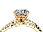 Solitaire Engagement Ring Setting for Round Cut Center with Woven 3-Strand Pave Band and Prong Head in Yellow Gold