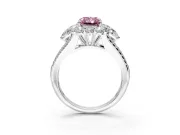 Halo Engagement Ring Setting for Fancy Pink Radiant Cut Center with Two-Strand Split Shank and Prong Head in Platinum