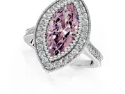 Halo Engagement Ring Setting for Fancy Pink Marquise Center with Milgrain Frame, Pave Band and Prong Head in Platinum