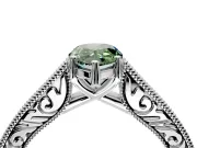 Solitaire Engagement Ring Setting for Fancy Green Pear-Shaped Center with Engraved Pave Band and Prong Head in Sterling Silver