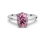 Solitaire Engagement Ring Setting for Fancy Pink Oval Center with Reverse Tapered Band and Prong Head in Sterling Silver