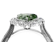 Milgrain Halo Engagement Ring Setting for Fancy Green Heart-Shaped Center with Bezel Point Accents and Prong Head in Platinum