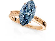 Solitaire Engagement Ring Setting for Fancy Blue Marquise Center with Engraved Milgrain Band and Prong Head in Rose Gold
