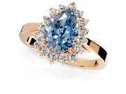 Starburst Halo Engagement Ring Setting for Fancy Blue Pear-Shaped Center with Flat Cathedral Band and Prong Head in Rose Gold