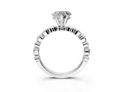 Solitaire Engagement Ring Setting for Heart-Shaped Center with Beaded Bezel Station Band and Prong Head in Sterling Silver