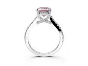 Solitaire Engagement Ring Setting for Fancy Pink Princess Cut Center with Widening Pave Band and Claw Prong Head in White Gold