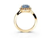 Starburst Halo Engagement Ring Setting for Fancy Blue Princess Cut Center with Flat Cathedral Band and Prong Head in Yellow Gold