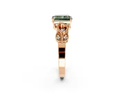 Leaf Engagement Ring Setting for Fancy Green Princess Cut Center with Milgrain Accent Band and Prong Head in Rose Gold