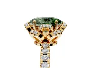 Halo Engagement Ring Setting for Fancy Green Oval Center with Openwork Halo, Pave Band and Prong Head in Yellow Gold