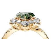 Floral Halo Engagement Ring Setting for Fancy Green Heart-Shaped Center with Pave Accents and Prong Head in Yellow Gold