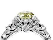 Solitaire Engagement Ring Setting for Fancy Yellow Oval Center with Filigree Band and Prong Head in White Gold