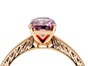 Solitaire Engagement Ring Setting for Fancy Pink Emerald Cut Center with Engraved Milgrain Band and Prong Head in Rose Gold
